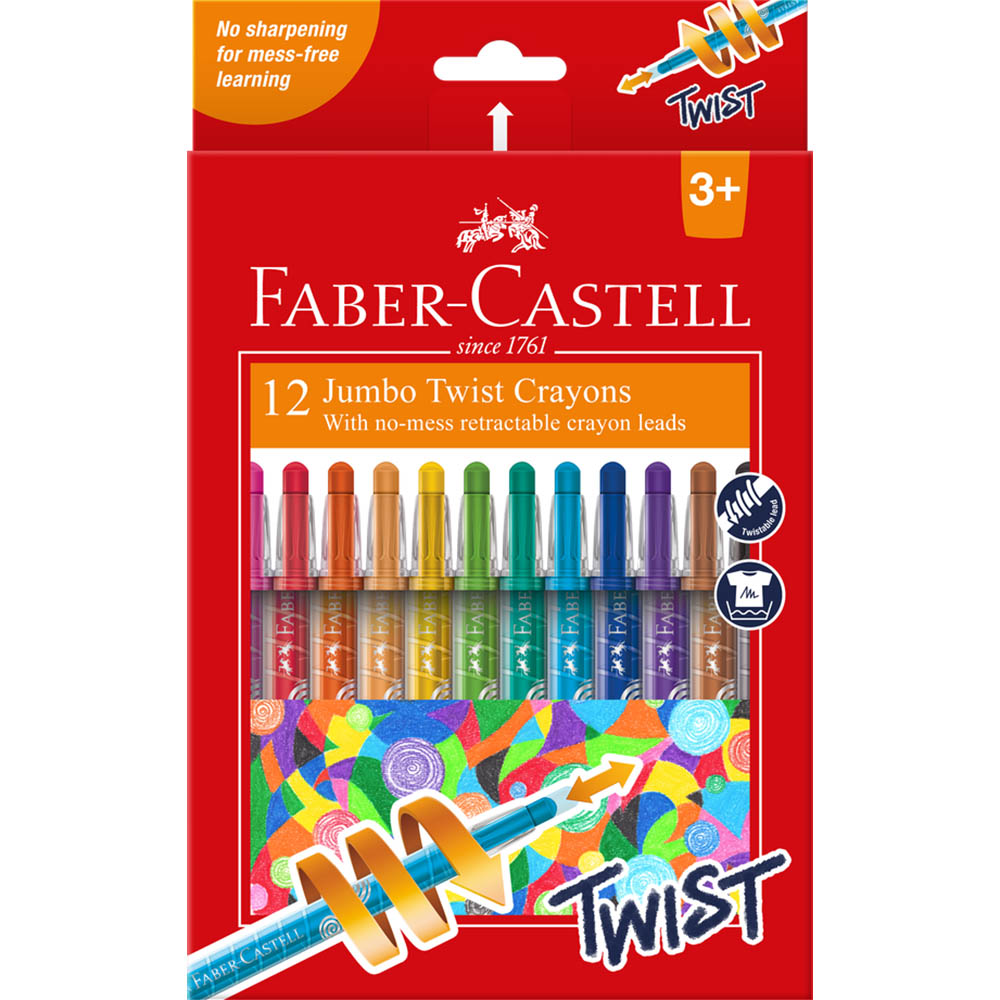 Image for FABER-CASTELL JUMBO TWIST CRAYONS ASSORTED BOX 12 from Clipboard Stationers & Art Supplies