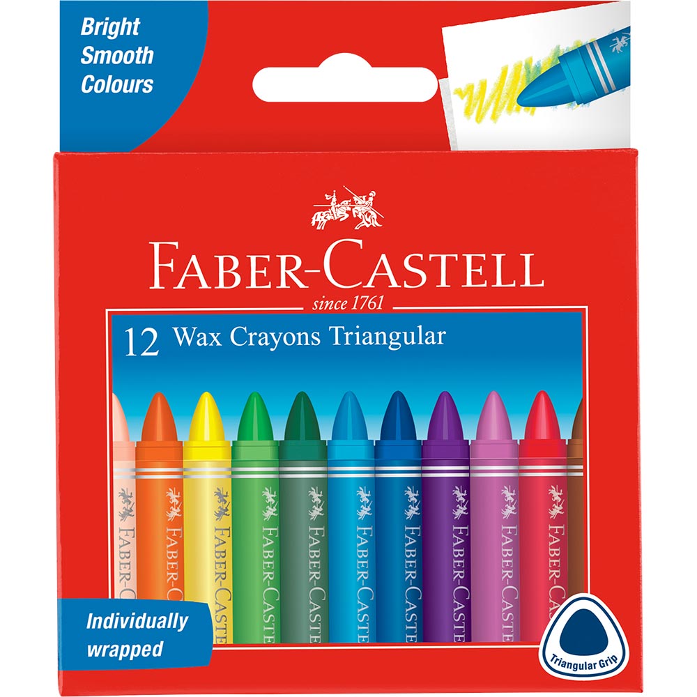 Image for FABER-CASTELL TRIANGULAR GRIP WAX CRAYONS ASSORTED PACK 12 from Australian Stationery Supplies
