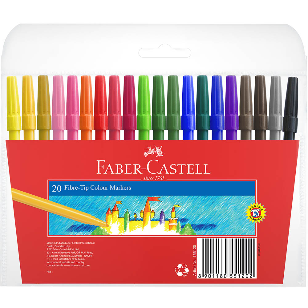 Image for FABER-CASTELL COLOURING MARKERS FIBRE TIP ASSORTED PACK 20 from Challenge Office Supplies