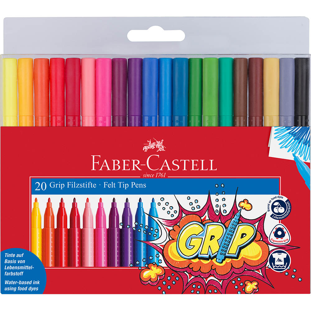 Image for FABER-CASTELL GRIP FELT TIP MARKERS ASSORTED PACK 20 from Challenge Office Supplies