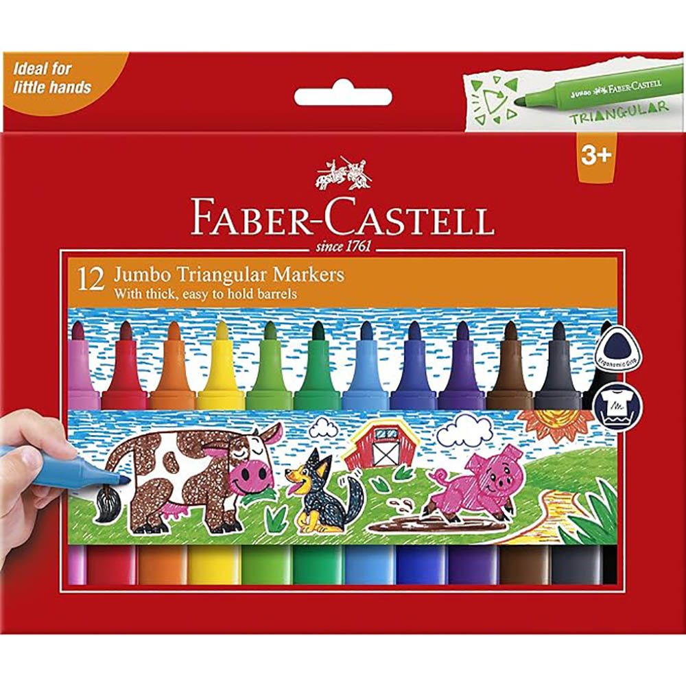 Image for FABER-CASTELL JUMBO TRIANGULAR MARKERS ASSORTED PACK 12 from Mitronics Corporation