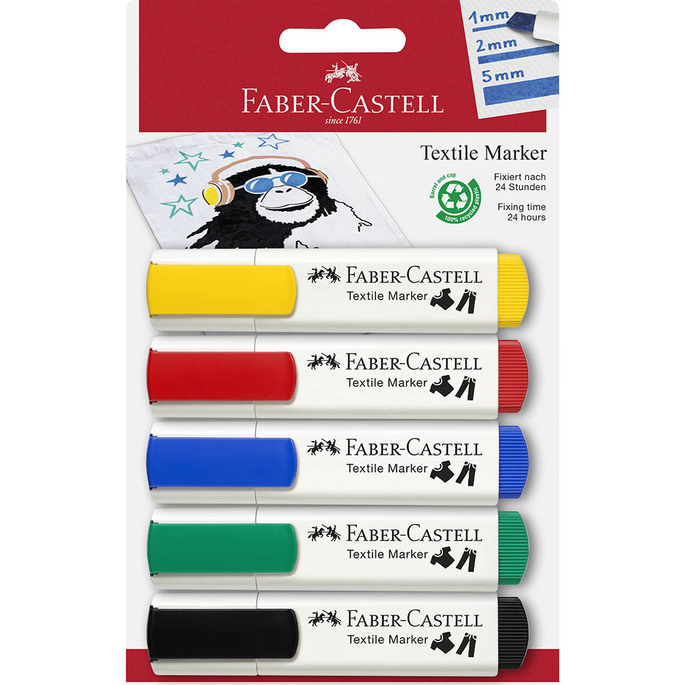 Image for FABER-CASTELL TEXTILE MARKER ASSORTED PACK 5 from Mitronics Corporation