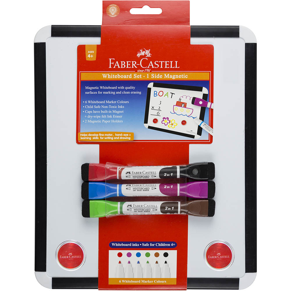 Image for FABER-CASTELL DOUBLE SIDED MAGNETIC WHITEBOARD AND 3 X BONUS BI-COLOUR MARKERS 260 X 310MM from Prime Office Supplies
