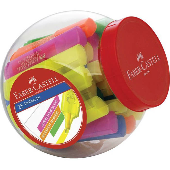 Image for FABER-CASTELL TEXTLINER ICE HIGHLIGHTER CHISEL ASSORTED JAR 25 from Office Fix - WE WILL BEAT ANY ADVERTISED PRICE BY 10%
