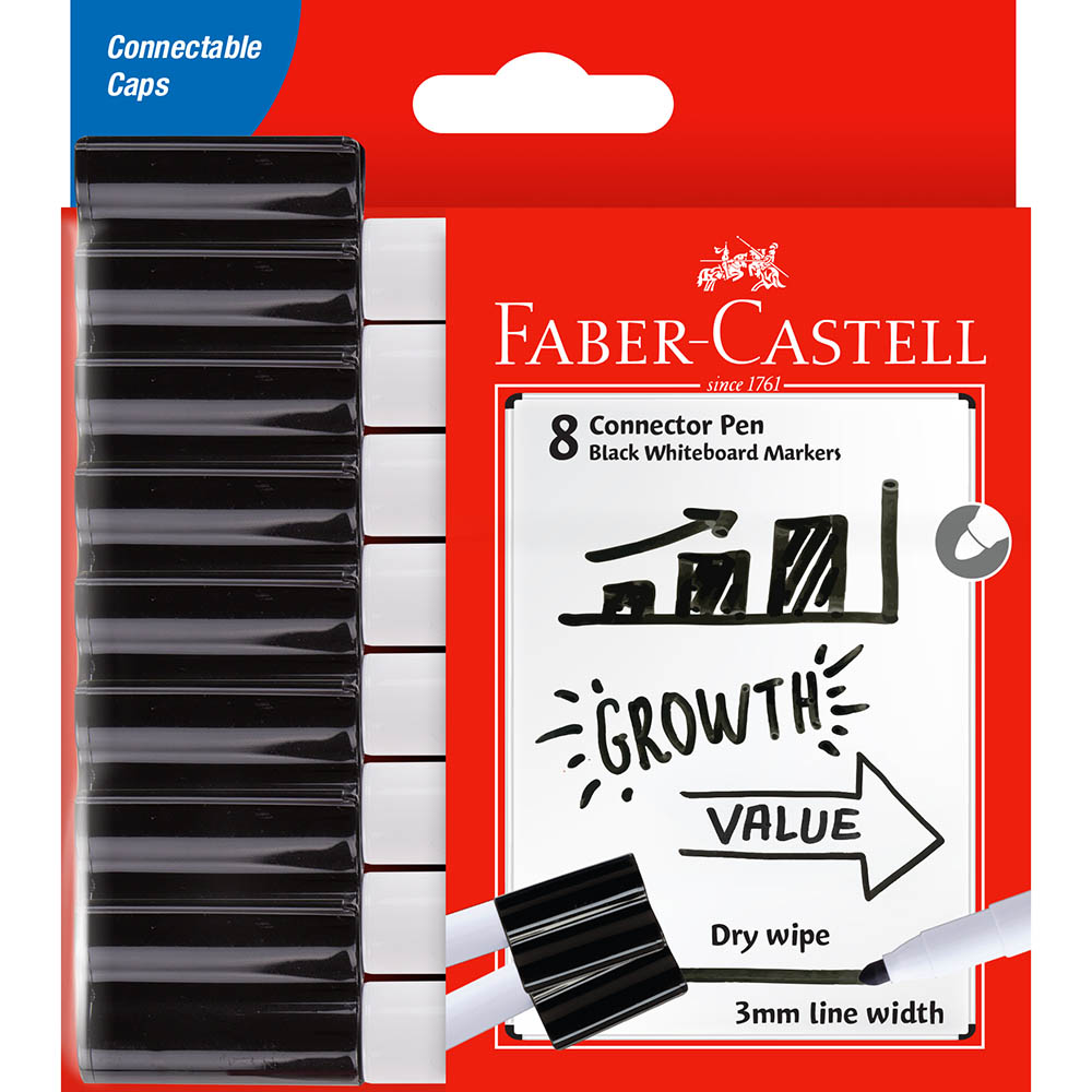 Image for FABER-CASTELL CONNECTOR WHITEBOARD MARKER BULLET BLACK PACK 8 from That Office Place PICTON