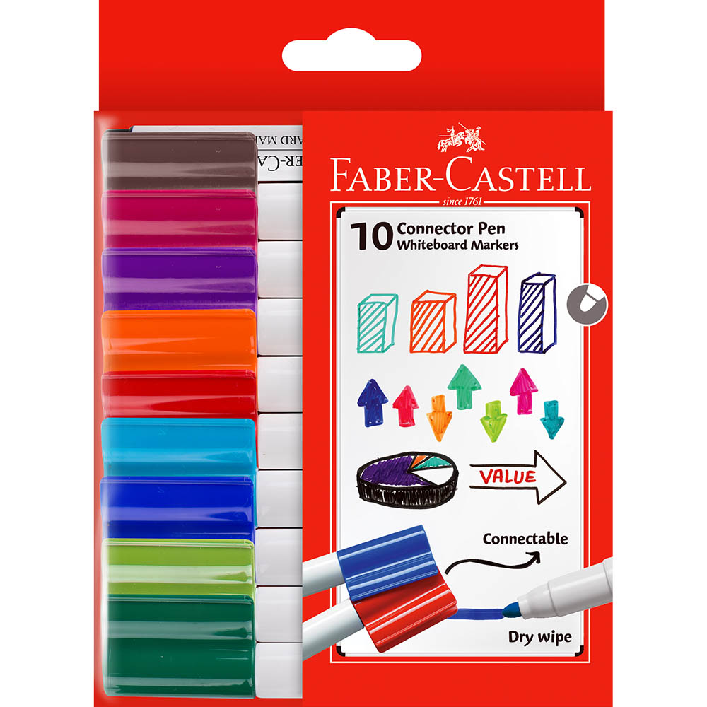 Image for FABER-CASTELL CONNECTOR WHITEBOARD MARKER BULLET ASSORTED PACK 10 from That Office Place PICTON