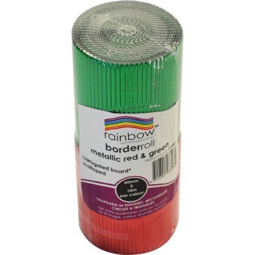 Image for RAINBOW CORRUGATED SCALLOPED BORDER ROLL 60MM X 10M METALLIC RED/GREEN from Office Heaven