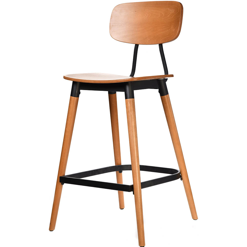 Image for FELIX BARSTOOL PLY SEAT LANCASTER OAK SEAT BLACK FRAME from Pinnacle Office Supplies