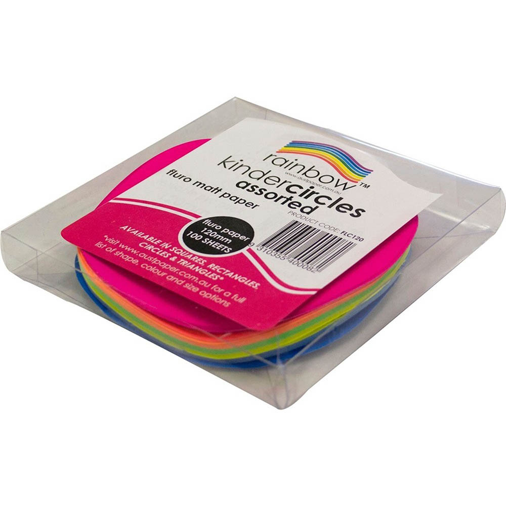 Image for RAINBOW KINDER SHAPES PAPER CIRCLES 85GSM 120MM FLURO ASSORTED PACK 100 from Mitronics Corporation
