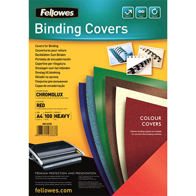Image for FELLOWES CHROMOLUX BINDING COVER GLOSS 250GSM A4 RED PACK 100 from Prime Office Supplies