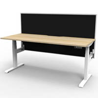 rapidline boost plus height adjustable single sided workstation with screen 1500 x 750mm natural oak top / white frame / black