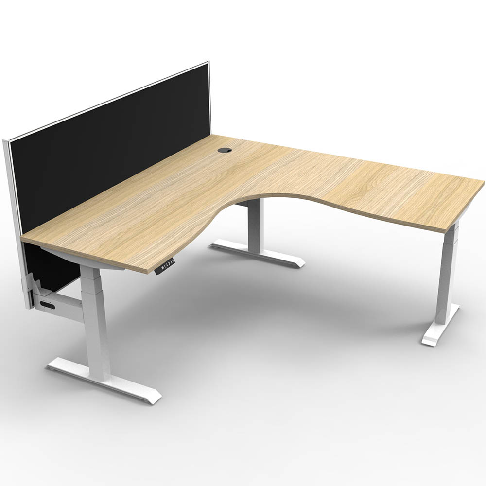 Image for RAPIDLINE BOOST PLUS HEIGHT ADJUSTABLE CORNER WORKSTATION WITH SCREEN 1800 X 1800 X 750MM NATURAL OAK TOP / WHITE FRAME / BLACK from Mitronics Corporation