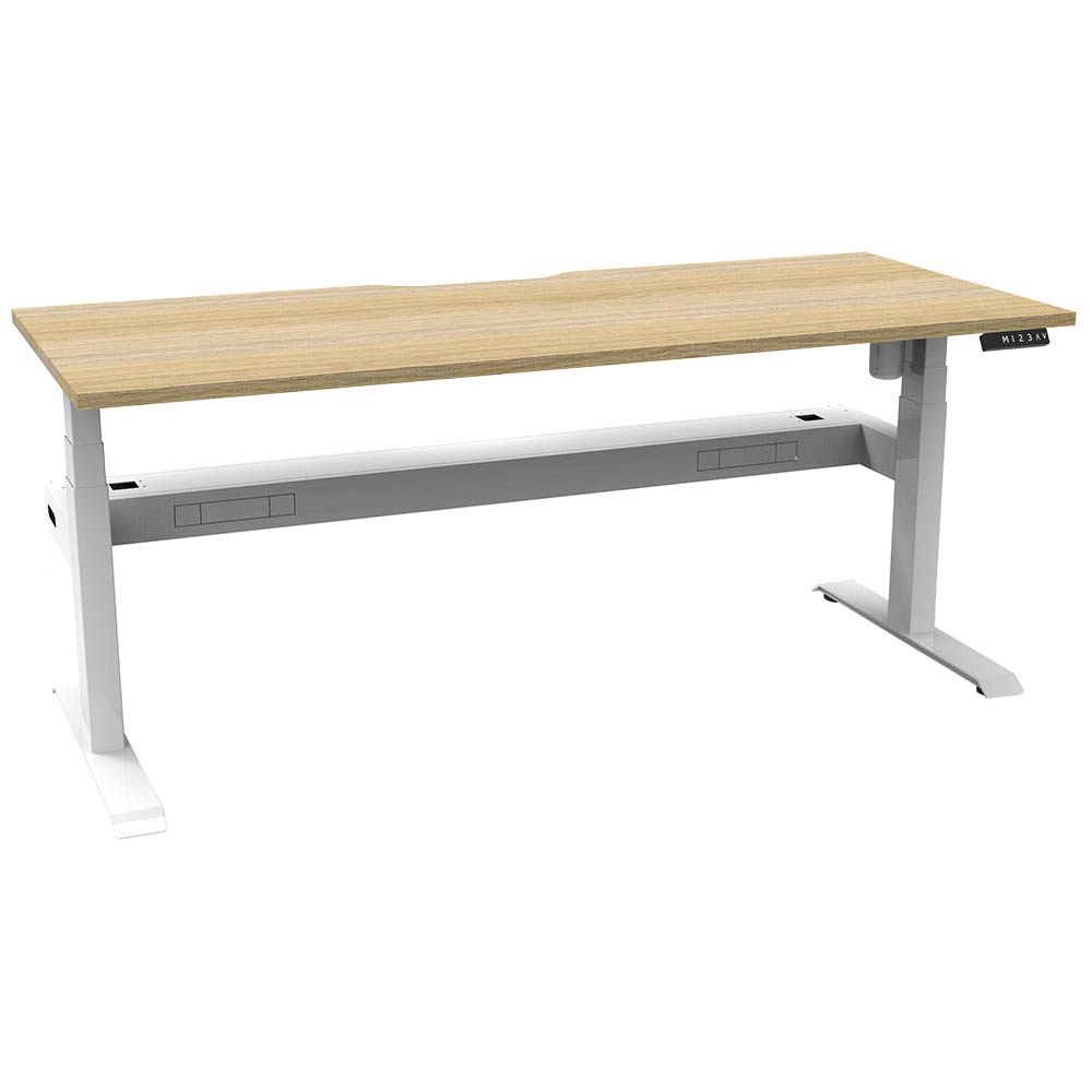 Image for RAPIDLINE BOOST LIGHT SINGLE SIDED WORKSTATION WITH CABLE TRAY 1800MM NATURAL OAK TOP / WHITE FRAME from Challenge Office Supplies