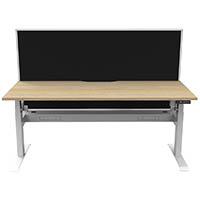 rapidline boost light single sided workstation with screen  and cable tray 1500mm natural oak top / white frame / black screen