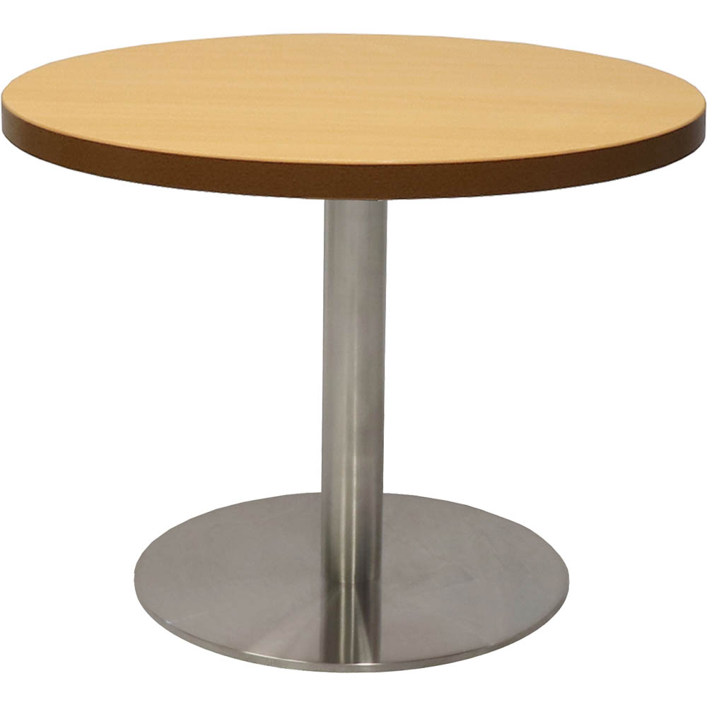 Image for RAPIDLINE CIRCULAR COFFEE TABLE 600 X 425MM BEECH COLOURED TABLE TOP / STAINLESS STEEL BASE from Mercury Business Supplies