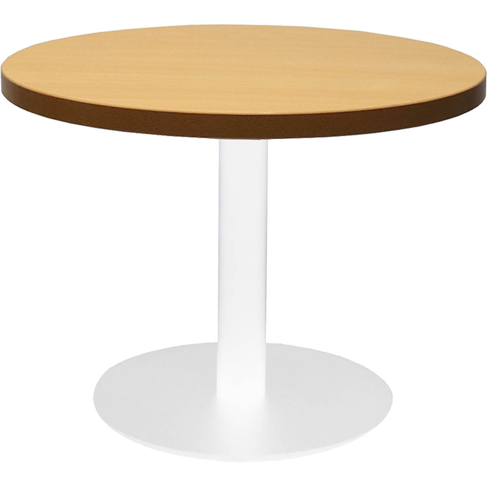 Image for RAPIDLINE CIRCULAR COFFEE TABLE 600 X 425MM BEECH COLOURED TABLE TOP / WHITE POWDER COAT BASE from Challenge Office Supplies