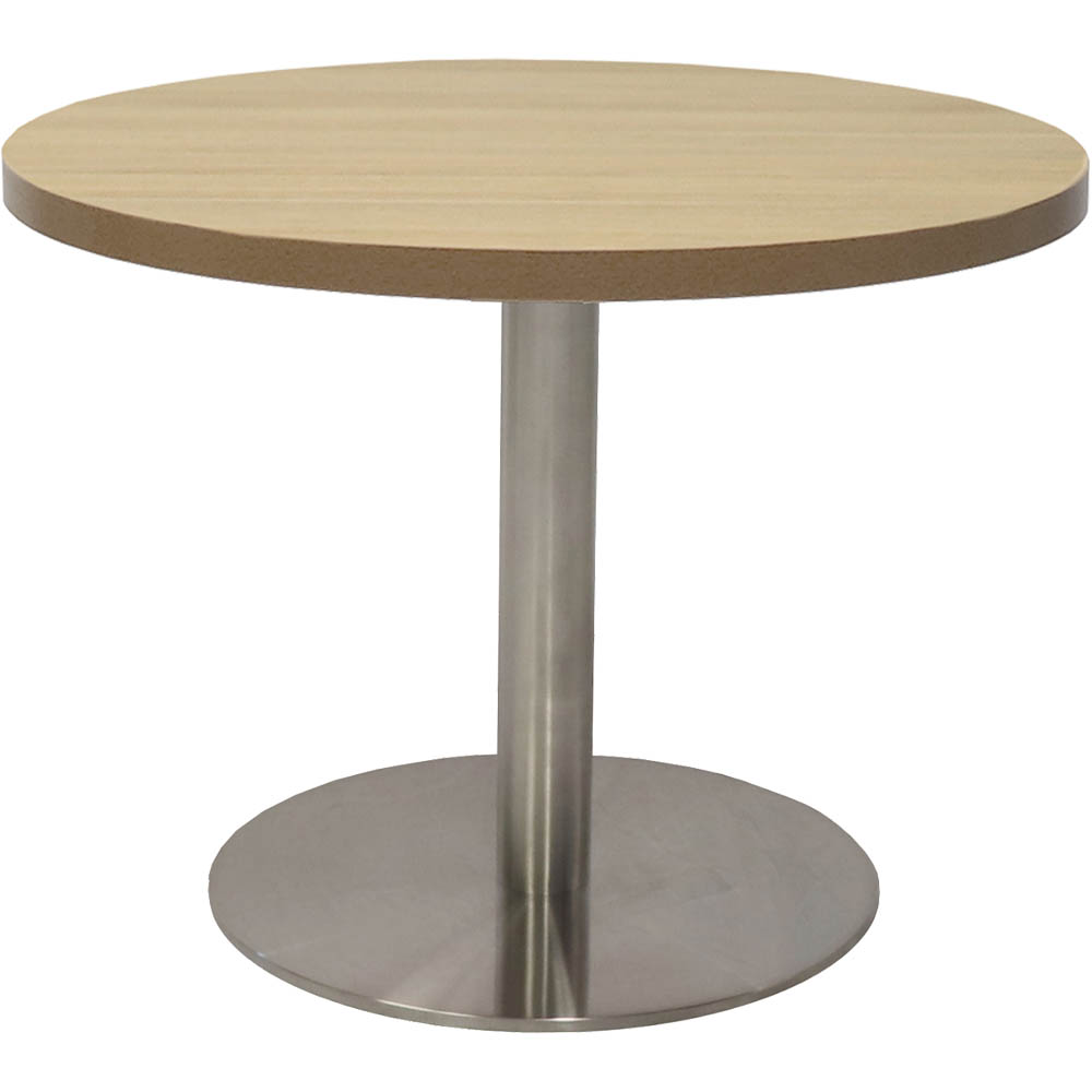 Image for RAPIDLINE CIRCULAR COFFEE TABLE 600 X 425MM NATURAL OAK TABLE TOP / STAINLESS STEEL BASE from Challenge Office Supplies
