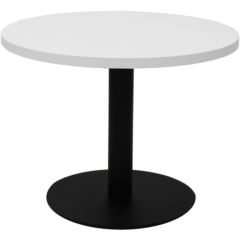 Image for RAPIDLINE CIRCULAR COFFEE TABLE 600 X 425MM NATURAL WHITE TABLE TOP / BLACK POWDER COAT BASE from Office Heaven