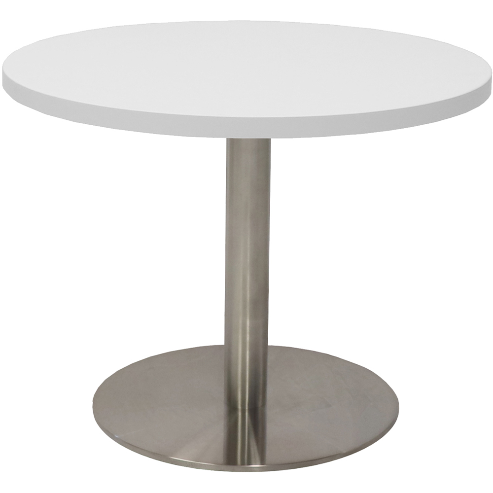 Image for RAPIDLINE CIRCULAR COFFEE TABLE 600 X 425MM NATURAL WHITE TABLE TOP / STAINLESS STEEL BASE from Challenge Office Supplies