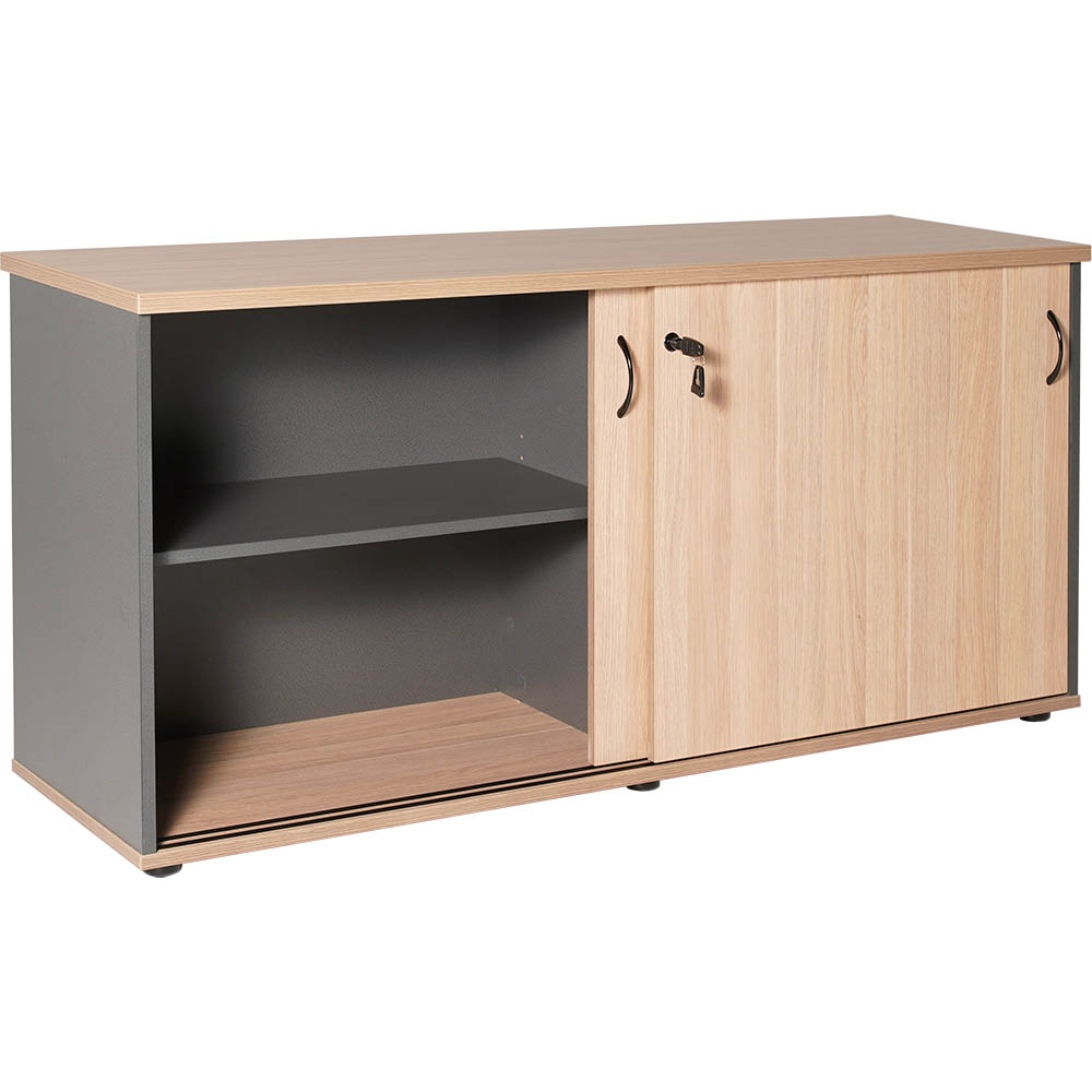 Image for RAPID WORKER SLIDING DOOR CREDENZA 1500 X 450MM OAK/IRONSTONE from That Office Place PICTON
