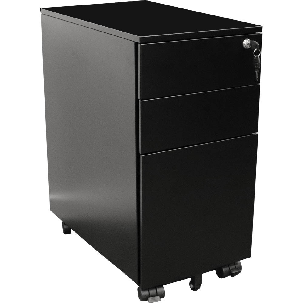 Image for GO STEEL SLIMLINE MOBILE PEDESTAL 3-DRAWER LOCKABLE 300 X 472 X 610MM BLACK from That Office Place PICTON