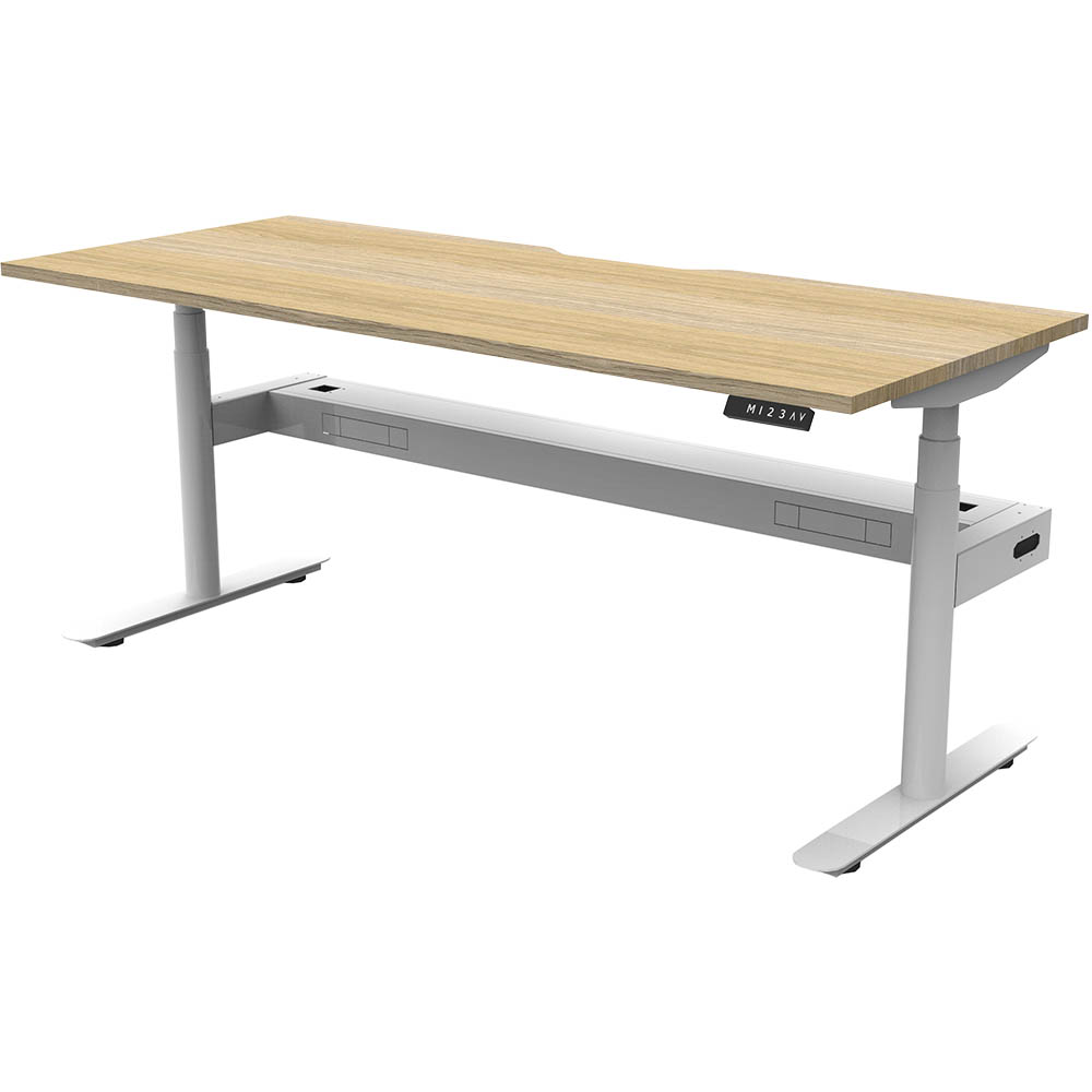 Image for RAPIDLINE HALO PLUS SINGLE SIDED WORKSTATION WITH CABLE TRAY 1800MM NATURAL OAK TOP / WHITE FRAME from Challenge Office Supplies