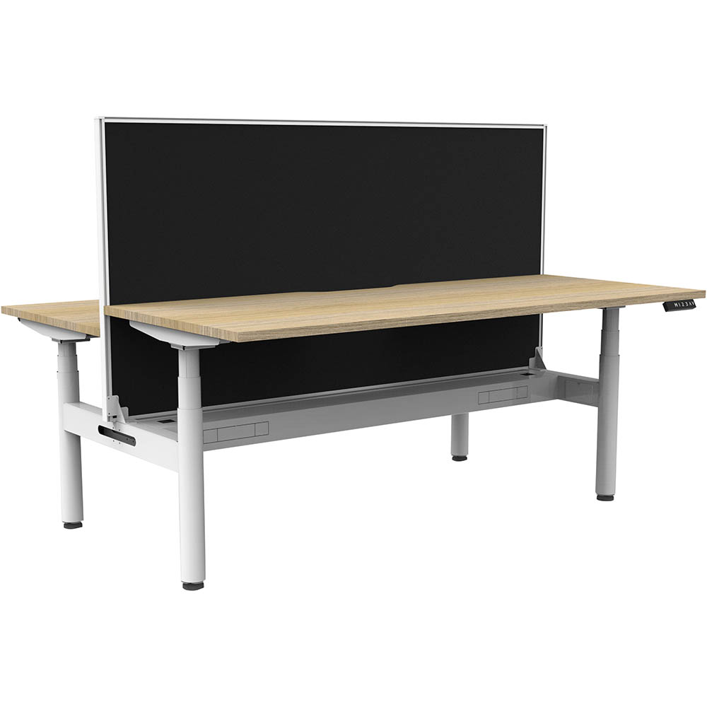 Image for RAPIDLINE HALO PLUS DOUBLE SIDED WORKSTATION WITH SCREEN AND CABLE TRAY 1200MM NATURAL OAK TOP / WHITE FRAME / BLACK SCREEN from That Office Place PICTON