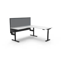 rapidline halo plus corner workstation with screen 1500 x 1500mm natural white top / black frame / grey screen