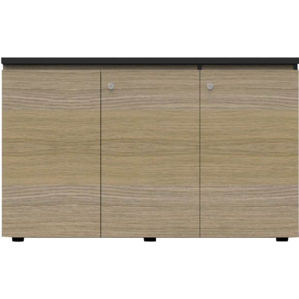 Image for RAPID INFINITY DELUXE 3 SWING DOOR CUPBOARD 1200 X 450 X 730MM NATURAL OAK LAMINATE BLACK RIGID EDGING from That Office Place PICTON