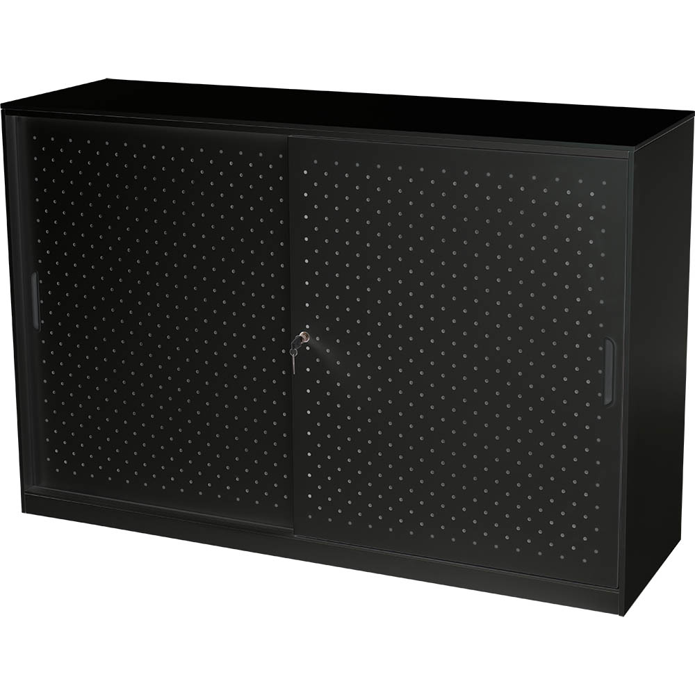 Image for RAPIDLINE GO PERFORATED SLIDING DOOR CUPBOARD BLACK from That Office Place PICTON