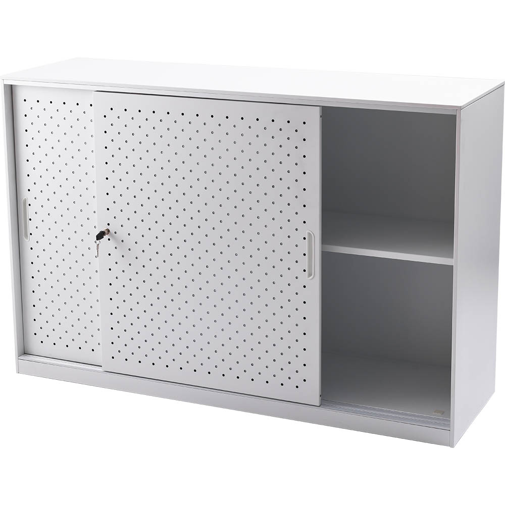 Image for RAPIDLINE GO PERFORATED SLIDING DOOR CUPBOARD WHITE CHINA from Office Heaven