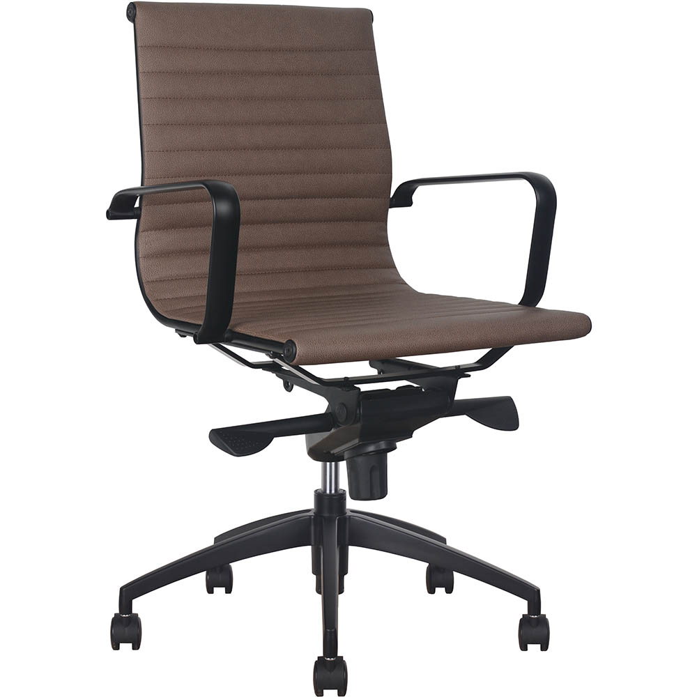 Image for RAPIDLINE PU605M EXECUTIVE CHAIR MEDIUM BACK ARMS TAN/BLACK from That Office Place PICTON