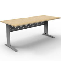 deluxe rapid span straight desk with metal modesty panel 1800 x 750 x 730mm silver/natural oak