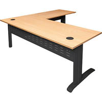 rapid span desk and return with metal modesty panel 1800 x 700mm / 1100 x 600mm beech/black