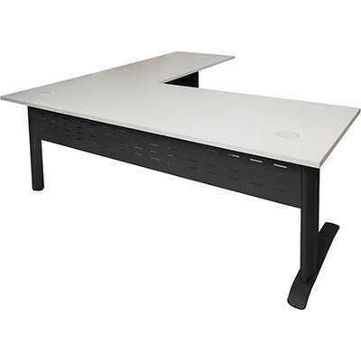 Image for RAPID SPAN DESK AND RETURN WITH METAL MODESTY PANEL 1800 X 700MM / 1100 X 600MM WHITE/BLACK from Mercury Business Supplies
