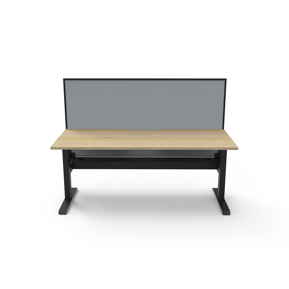 Image for RAPIDLINE BOOST STATIC SINGLE SIDED WORKSTATION WITH SCREEN AND CABLE TRAY 1200MM NATURAL OAK TOP / BLACK FRAME / GREY SCREEN from Challenge Office Supplies