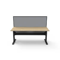 rapidline boost static single sided workstation with screen and cable tray 1500mm natural oak top / black frame / grey screen