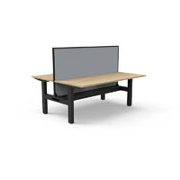 rapidline boost static double sided workstation with screen and cable tray 1200mm natural oak top / black frame / grey screen