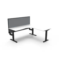 rapidline boost static corner workstation with screen 1500 x 1500mm natural white top / black frame / grey screen
