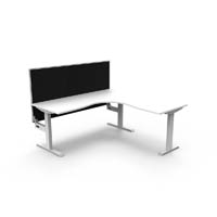 rapidline boost static corner workstation with screen 1500 x 1500mm natural white top / white frame / black screen
