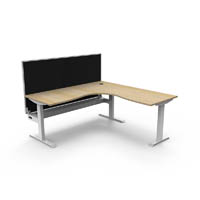 rapidline boost static corner workstation with screen and cable tray 1500 x 1500mm natural oak top / white frame / black screen