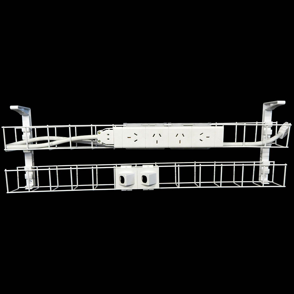 Image for RAPIDLINE DUAL TIER CABLE BASKET 650MM / GPO X 4 / DATA TILES X 2 / LEAD LENGTH 1.5M from Challenge Office Supplies