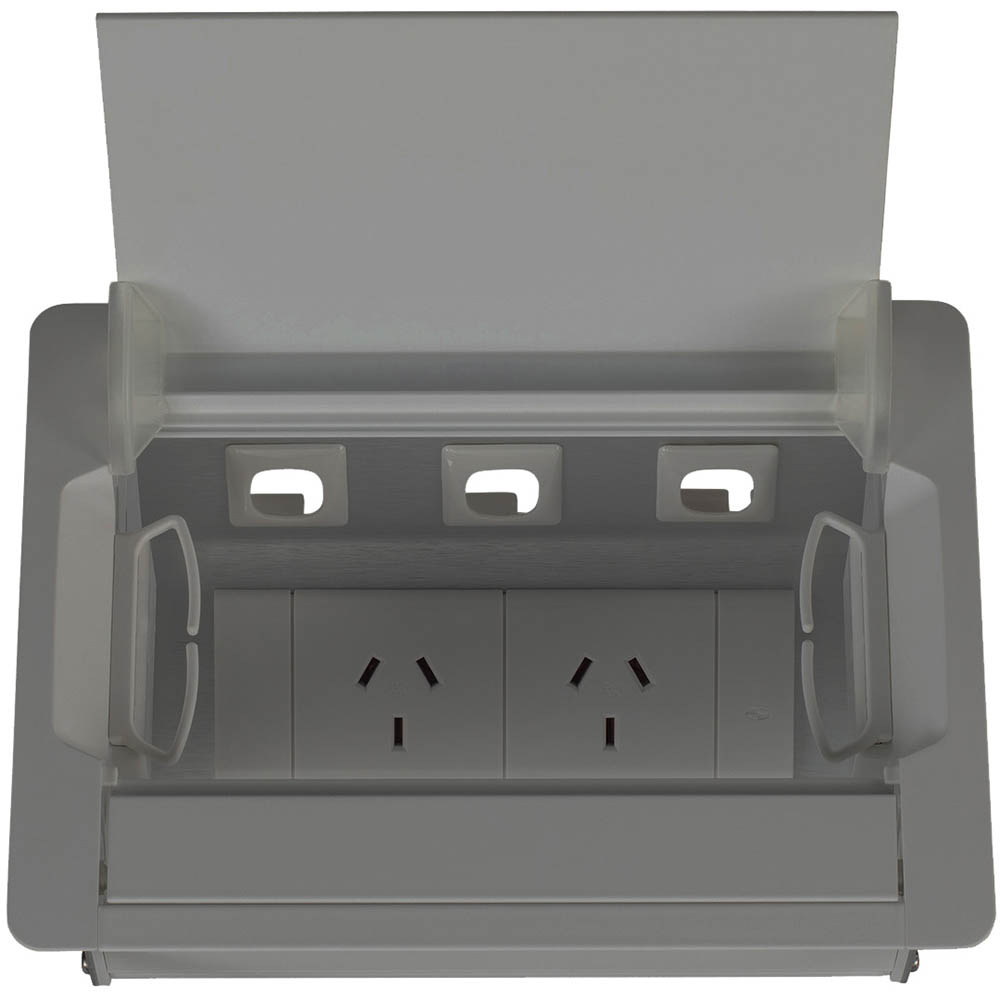 Image for RAPIDLINE TABLE SURFACE MOUNTED SERVICE BOX 2-GPO ANODISED SILVER from Challenge Office Supplies