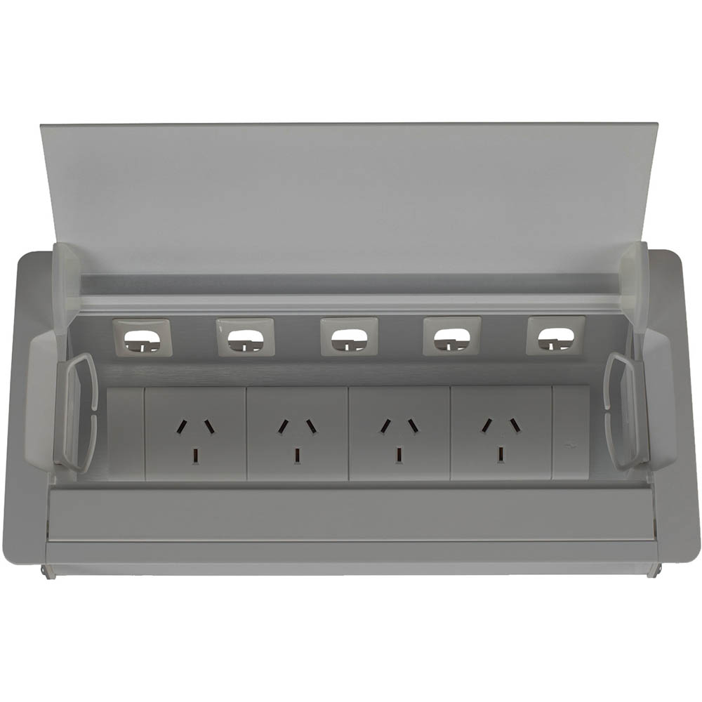 Image for RAPIDLINE TABLE SURFACE MOUNTED SERVICE BOX 4-GPO ANODISED SILVER from Challenge Office Supplies
