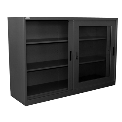 Image for STEELCO GLASS SLIDING DOOR CUPBOARD 2 SHELF 1015 X 1500 X 465MM GRAPHITE RIPPLE from Olympia Office Products