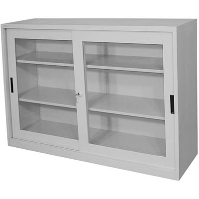 Image for STEELCO GLASS SLIDING DOOR CUPBOARD 2 SHELF 1015 X 1500 X 465MM WHITE SATIN from Office Express