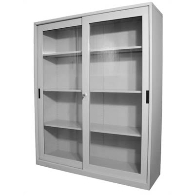 Image for STEELCO GLASS SLIDING DOOR CUPBOARD 3 SHELVES 1830 X 1500 X 465MM SILVER GREY from York Stationers