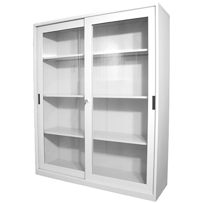 Image for STEELCO GLASS SLIDING DOOR CUPBOARD 3 SHELVES 1830 X 1500 X 465MM WHITE SATIN from Merv's Stationery