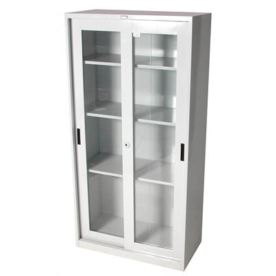 Image for STEELCO GLASS SLIDING DOOR CUPBOARD 3 SHELVES 1830 X 914 X 465MM SILVER GREY from Australian Stationery Supplies