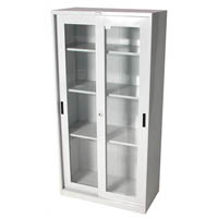 steelco glass sliding door cupboard 3 shelves 1830 x 914 x 465mm silver grey